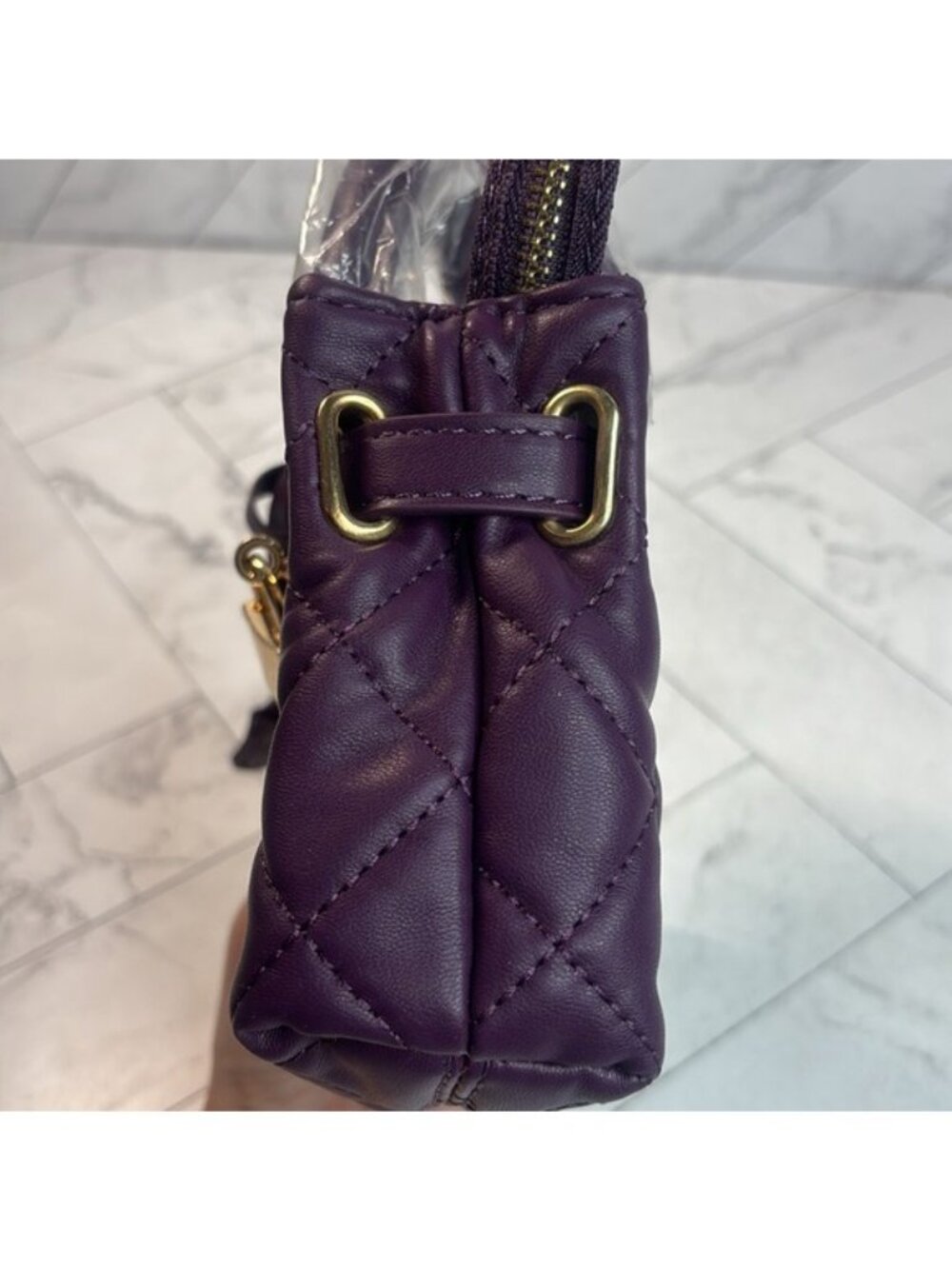NWT Badgley Mischka Womens Purple Gold Quilted Crossbody Handbag - Picture 6 of 13